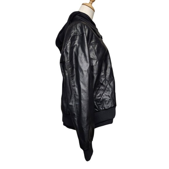 White Birch 2X Plus Faux Leather Jacket Hoodie Black EUC - Picture 3 of 7
